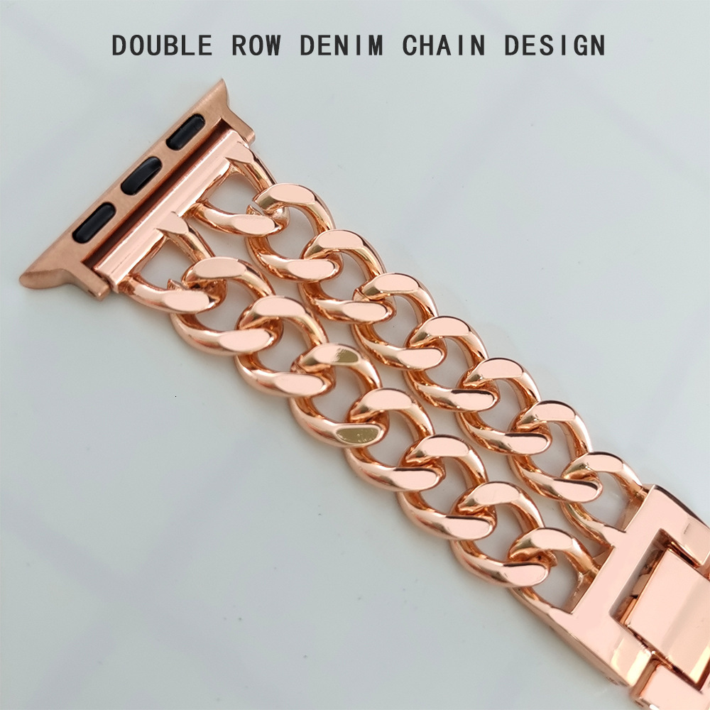 Luxury Premium Double Row Denim Chain Metal iWatch Band for Apple Watch Series 8