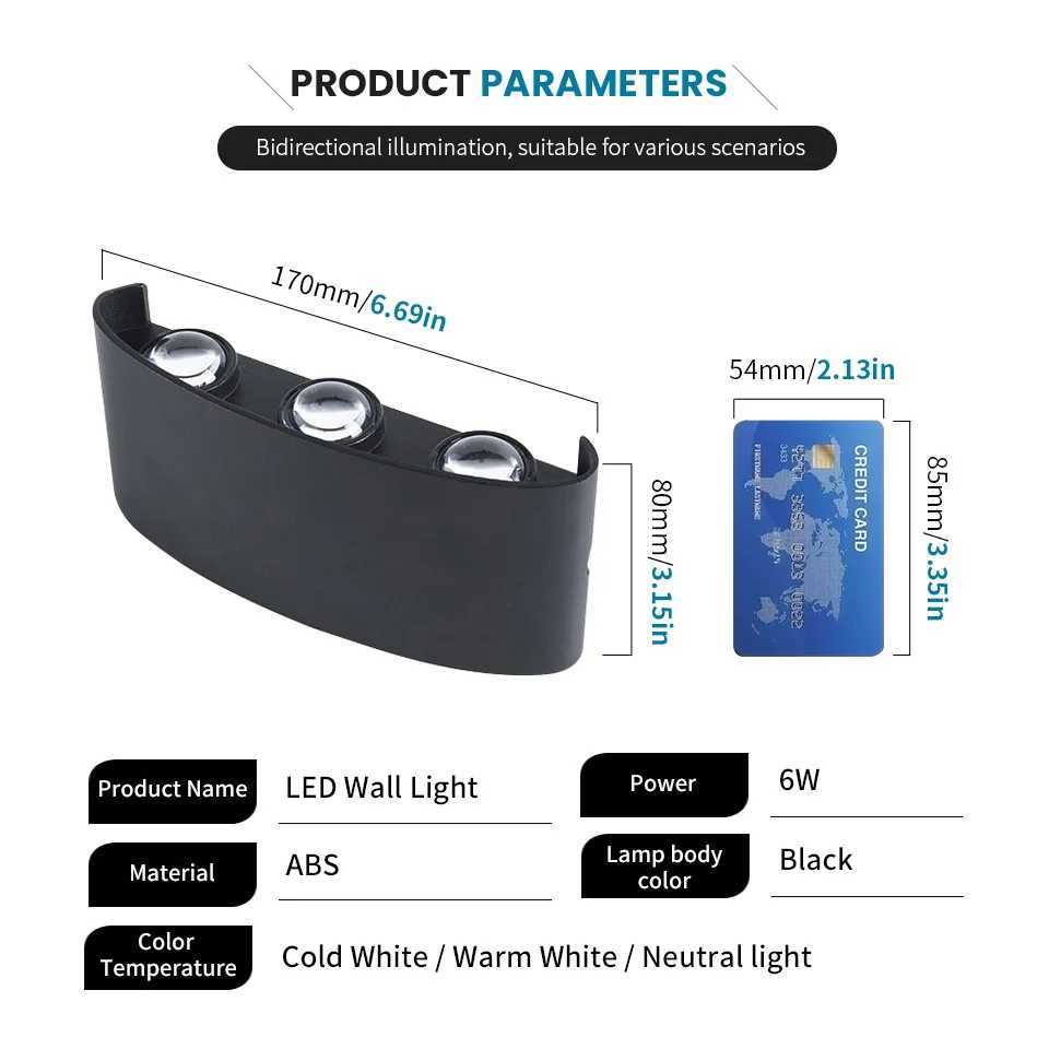 6W LED Wall Light High Brightness Waterproof IP66 AC85-265V Indoor And Outdoor Corridor Garden Decorative Wall Light XJ250624