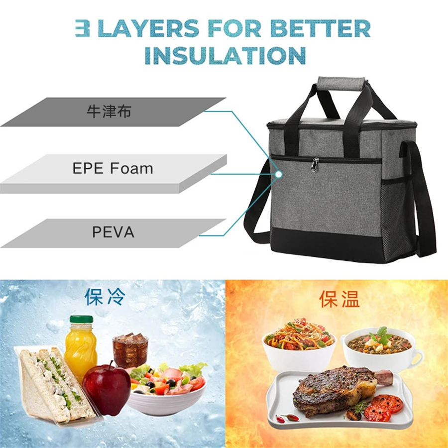 15L Portable Thermal Lunch Bag Food Box Durable Waterproof Office Cooler Lunch Box Ice Insulated Case Camping Oxford Large Bag 250624