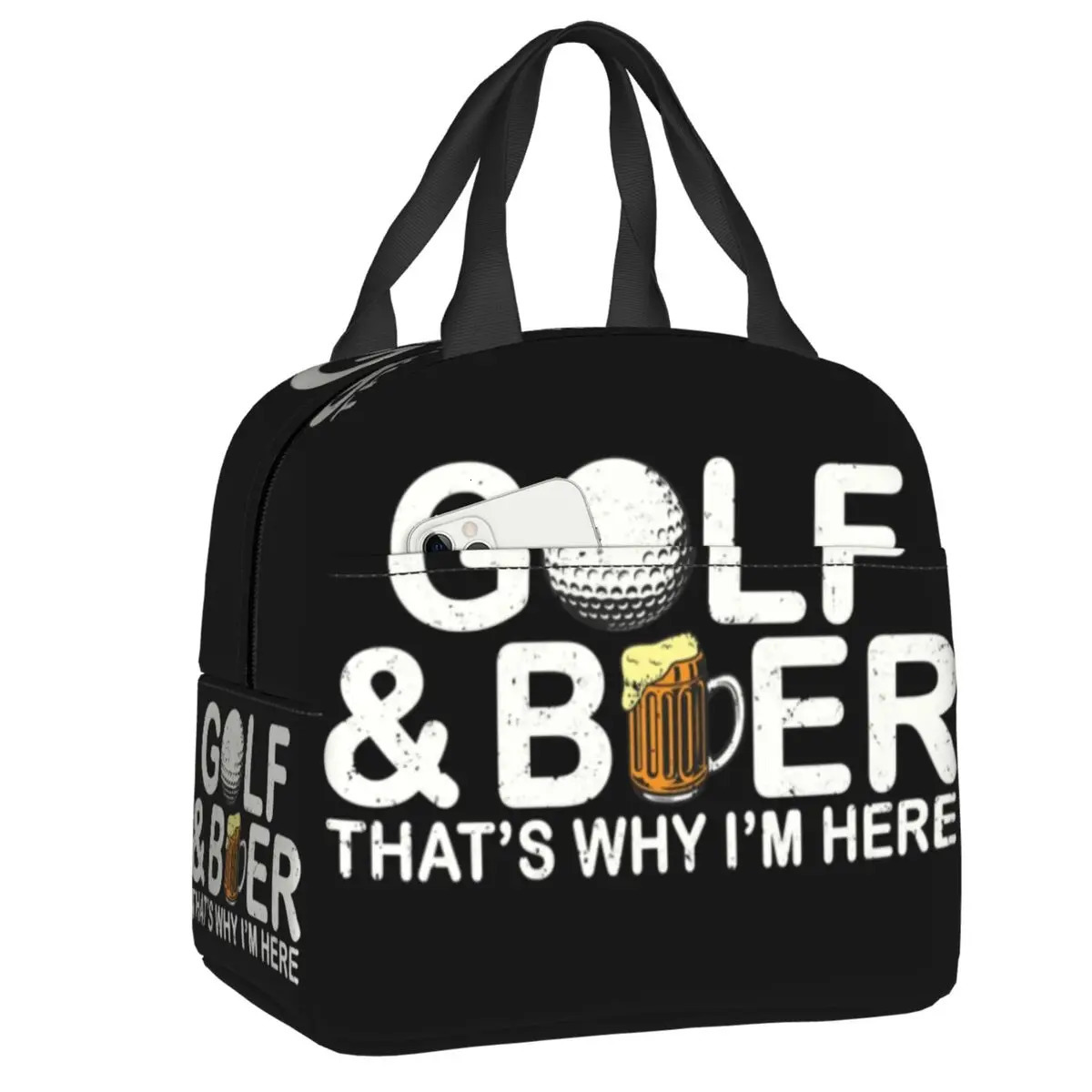 Golf And Beer Insulated Lunch Bag for Women Resuable Sports Golfing Golfer Thermal Cooler Bento Box Office Work School 250624
