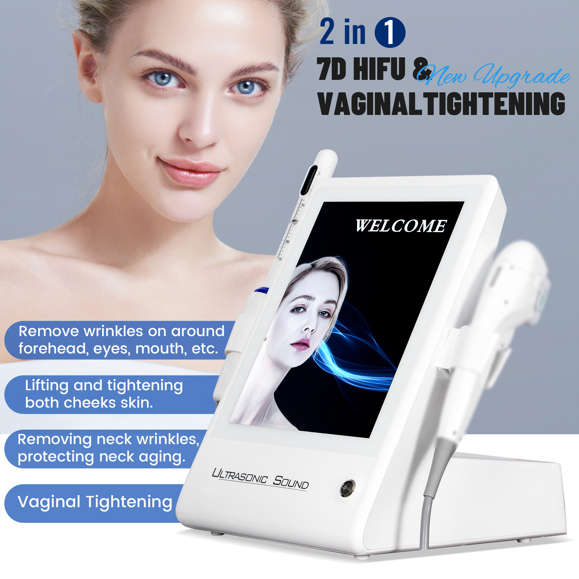 7D HIFU Vaginal Tightening 2in1 Device Target Facial Wrinkles Lift Cheeks Neck Tighten Vagina for Comprehensive Rejuvenation
