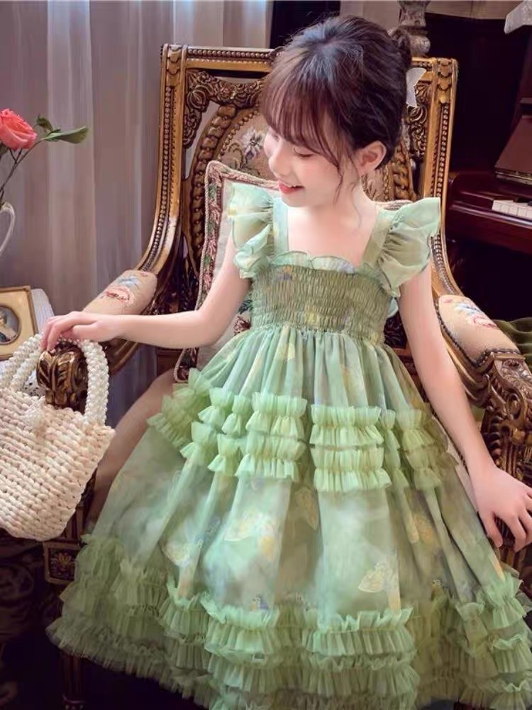 Girls' cake dress butterfly three-dimensional decoration dress casual dress vest dress princess dress