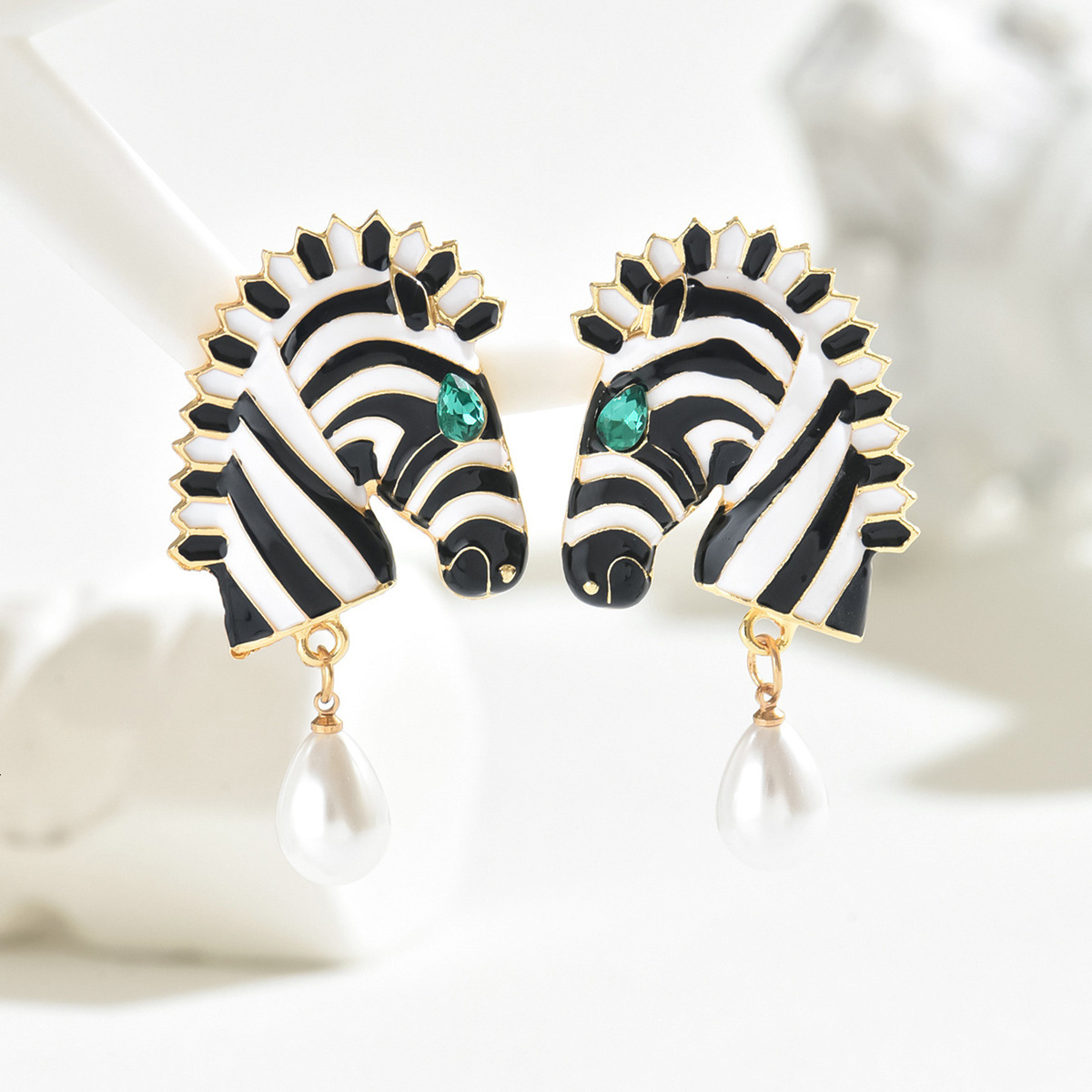 Oil Drop Earrings Unique Zebra Small Animal Design Inlaid With Dias And Pearls