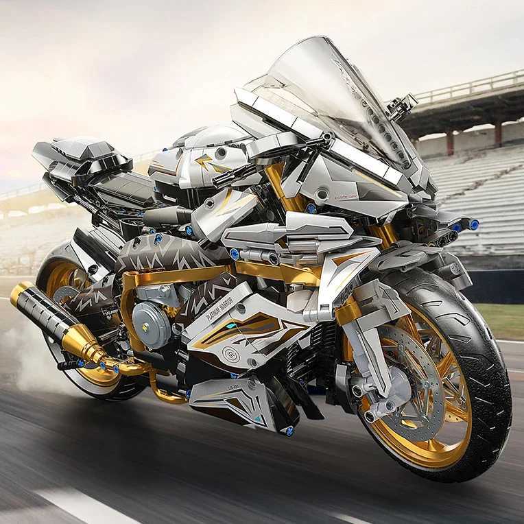 NEW MOC Technical Platinum Motorcycle Model Building Blocks Kit for Adults Display Motorcycle Set for Adult Kids Birthday Gifts Y250628