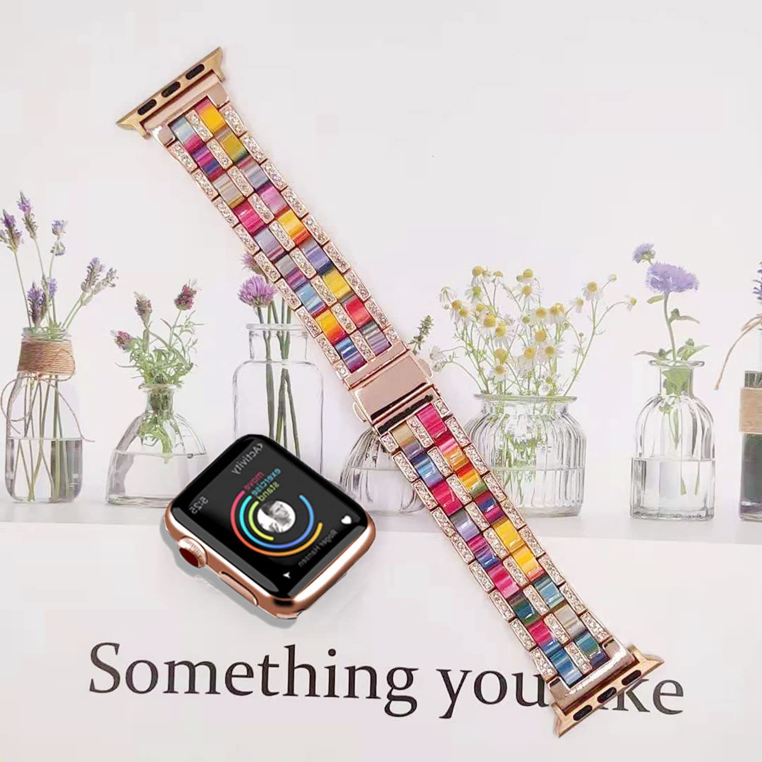 Luxury Premium Designer Five-Link Metal Resin iWatch Band Fashion Elegant High-End Strap for iWatch Series 1-8 SE