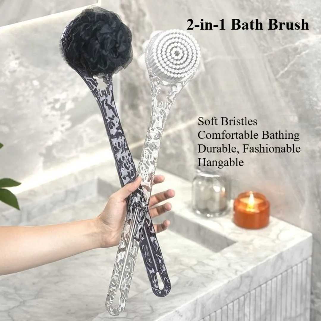 2 in 1 Soft Back Scrubber Brush Skin Massager Bath Shower Scrubbing Brush with Handle Body Wash Exfoliating Scrub Bath Supplie R250625