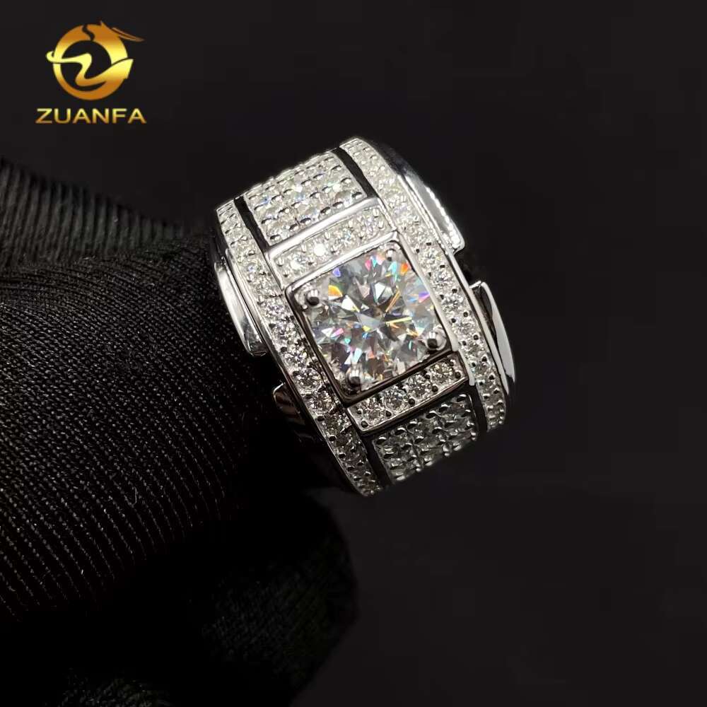 Pass Diamond Tester Fine Jewelry Iced Out Real 925 Sterling Silver Hip Hop Moissanite Men Wedding Ring