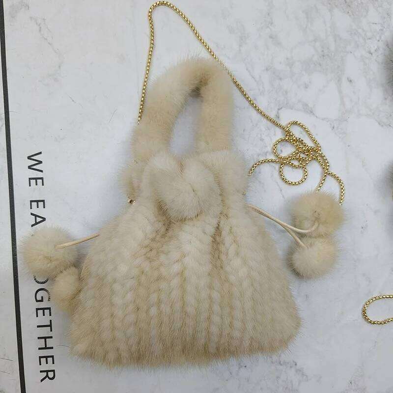 2024 New Real Genuine Mink fur Handbag Women Small Cute Girls Natural Fur Phone Bag