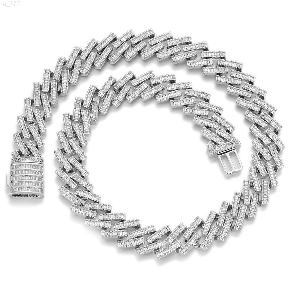 European American Fashion 18mm Copper Gold-Plated Zircon Miami Cuban Chain Necklace 2 Rows Link Number Shape Alloy Moissanite