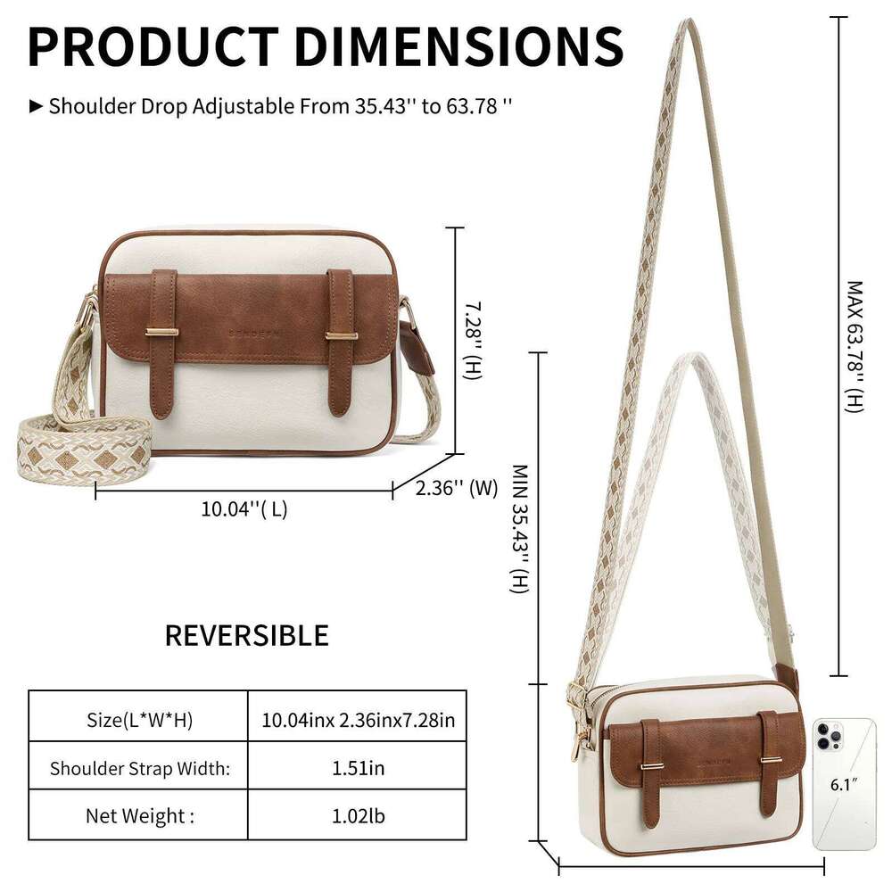 2025 New Women's Shoulder Retro PU Leather Wide Strap Crossbody Fashion Commuting Outdoor Messenger Bag