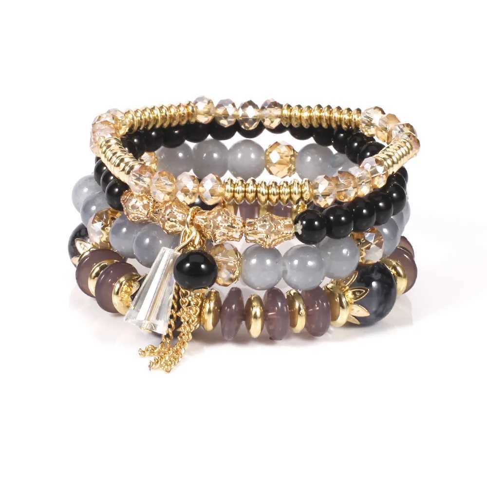 WG Mtilaye Bohen Stackable Beads Bracelet Imitation Agate Chain Tassel Colored Crystal Bracelet Jewelry X250625
