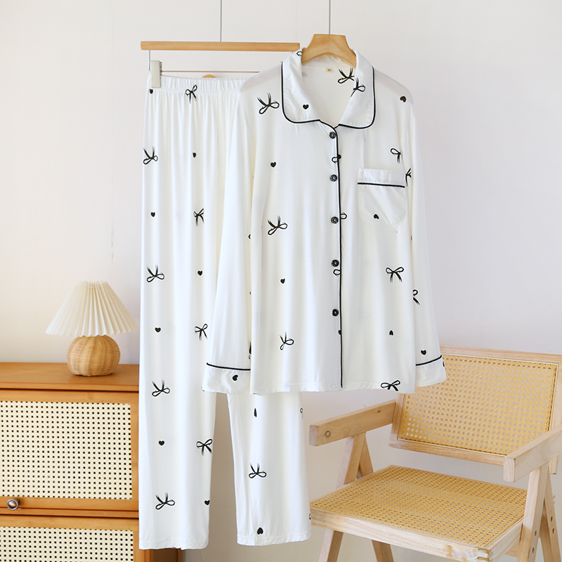 Wholesale Modal Pajamas Spring and Autumn Collar Long Sleeve Pants New Cartoon Cardigan Thin Home Pajama Set Can be worn externally