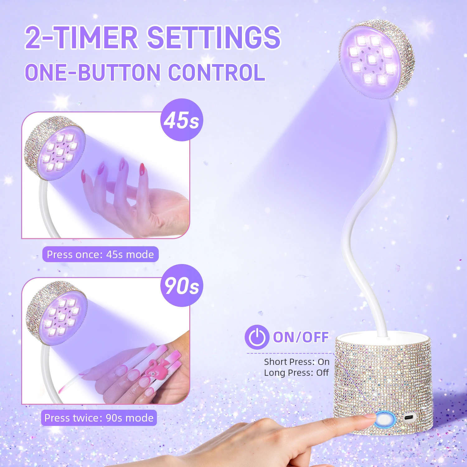 360° Rotating Rechargeable Nail Lamp Cordless UV LED Light Portable Folding With 2 Timers Setting Nails For Home Salon 250625