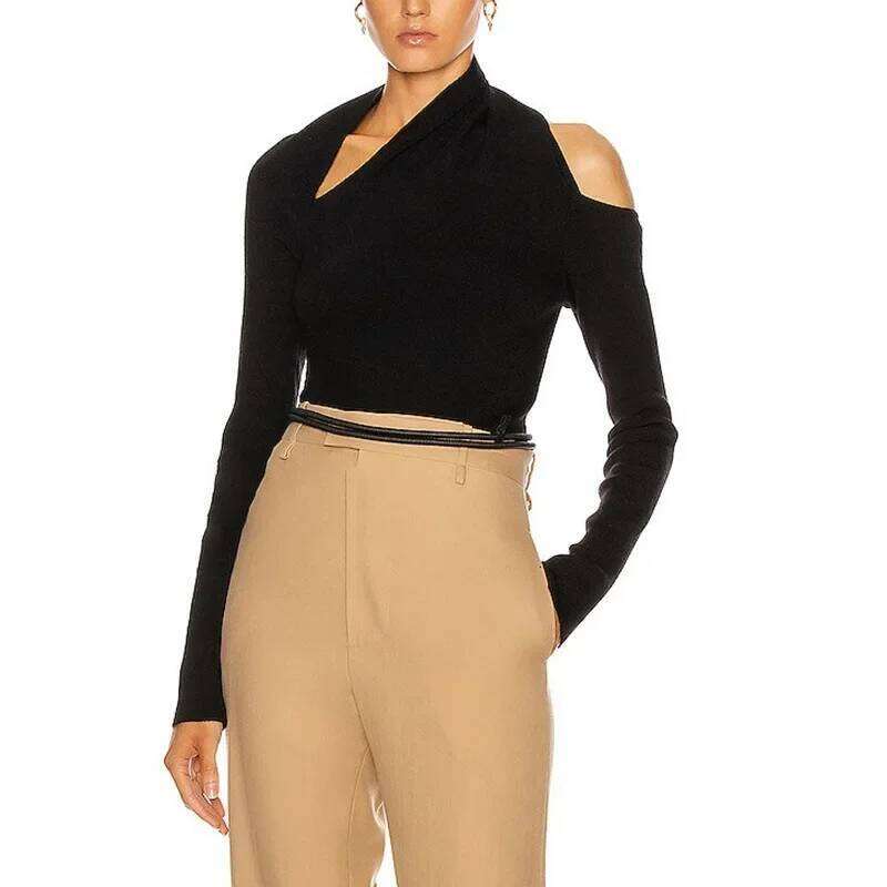 Female Solid Slim Short Sweater Trend Pullover Tops Women Irregular knitwear Autumn/Winter 2022 New Off shoulder