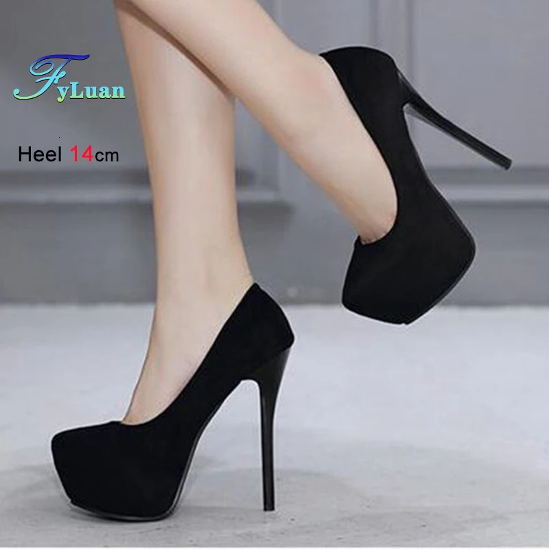 High Heels 12cm 14cm Women Pumps Fashion Flock Round Toe Platform Wedding Single Shoes Casual Thin Heels Ladies Super High Heels 250624