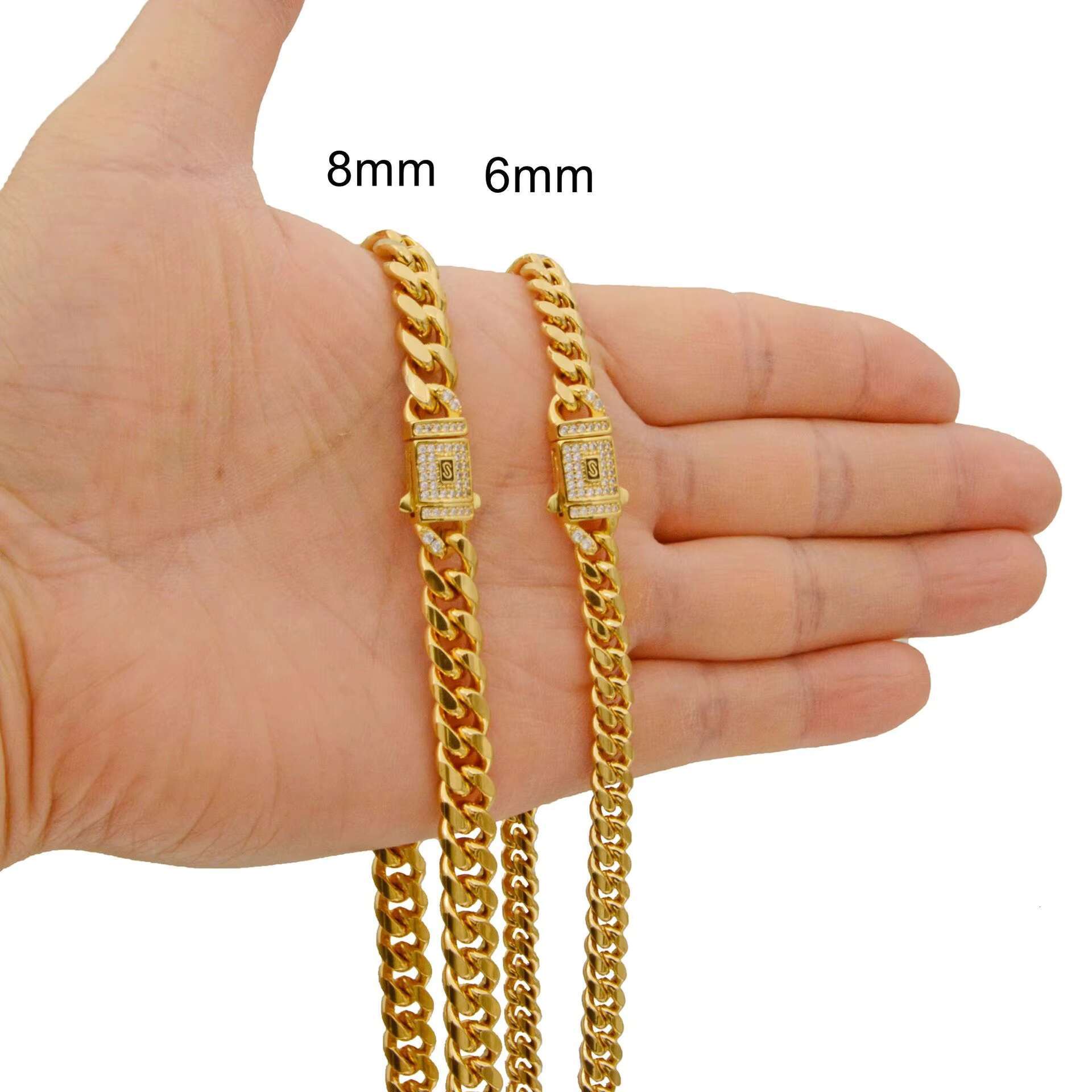 Stocks Fashion 14K Gold Plated Stainless Steel Miami Cuban Link Chain Necklace