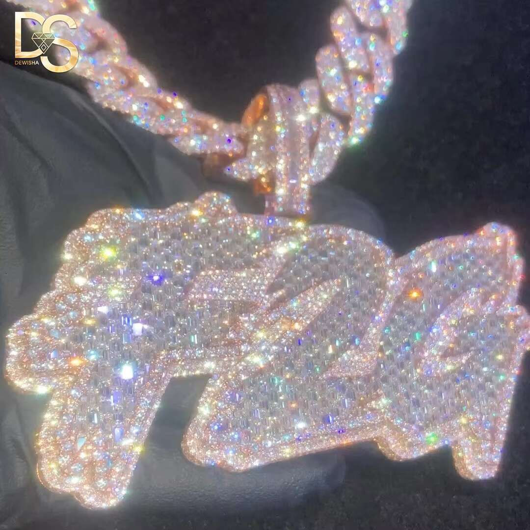 Baguette Moissanite Custom Letter Pendant 925 Sterling Silver Bling Iced Out Name Charm Chain Necklace