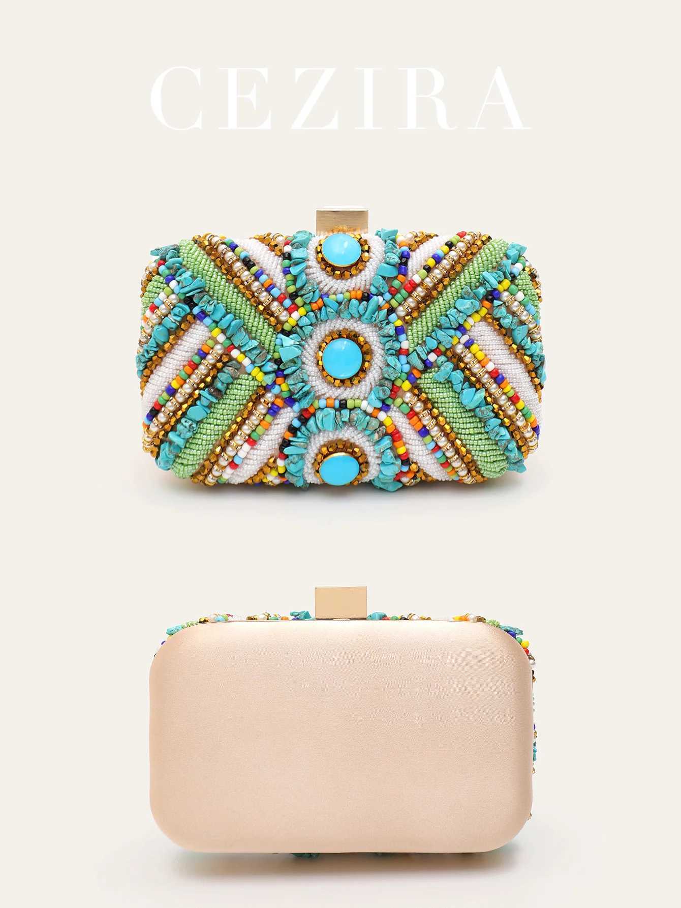 Womens Glamorous Luxury Colorful Beads Pearls Clutch Metal Frame Case Evening Bag Long Chain Purse Party Holiday Travel Tribal M250625