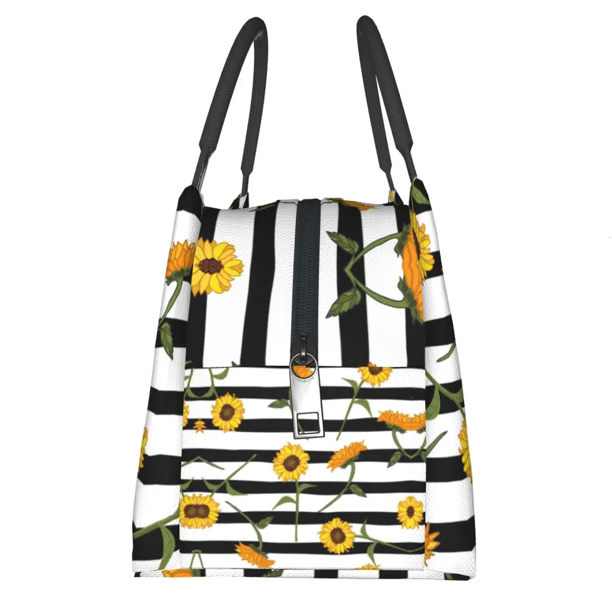 Abstract Sunflower Lunch Bag Striped Retro Lunch Box For Unisex Office Portable Insulated Cooler Bag Thermal Lunch Bags 250624