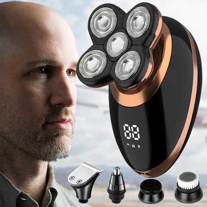 5 In 1 Electric Shaver for Men Bald Head Hair Clipper Nose Trimmer Floating 5 Blade Heads Shaving Beard Knife Rechargeable Razor W250625
