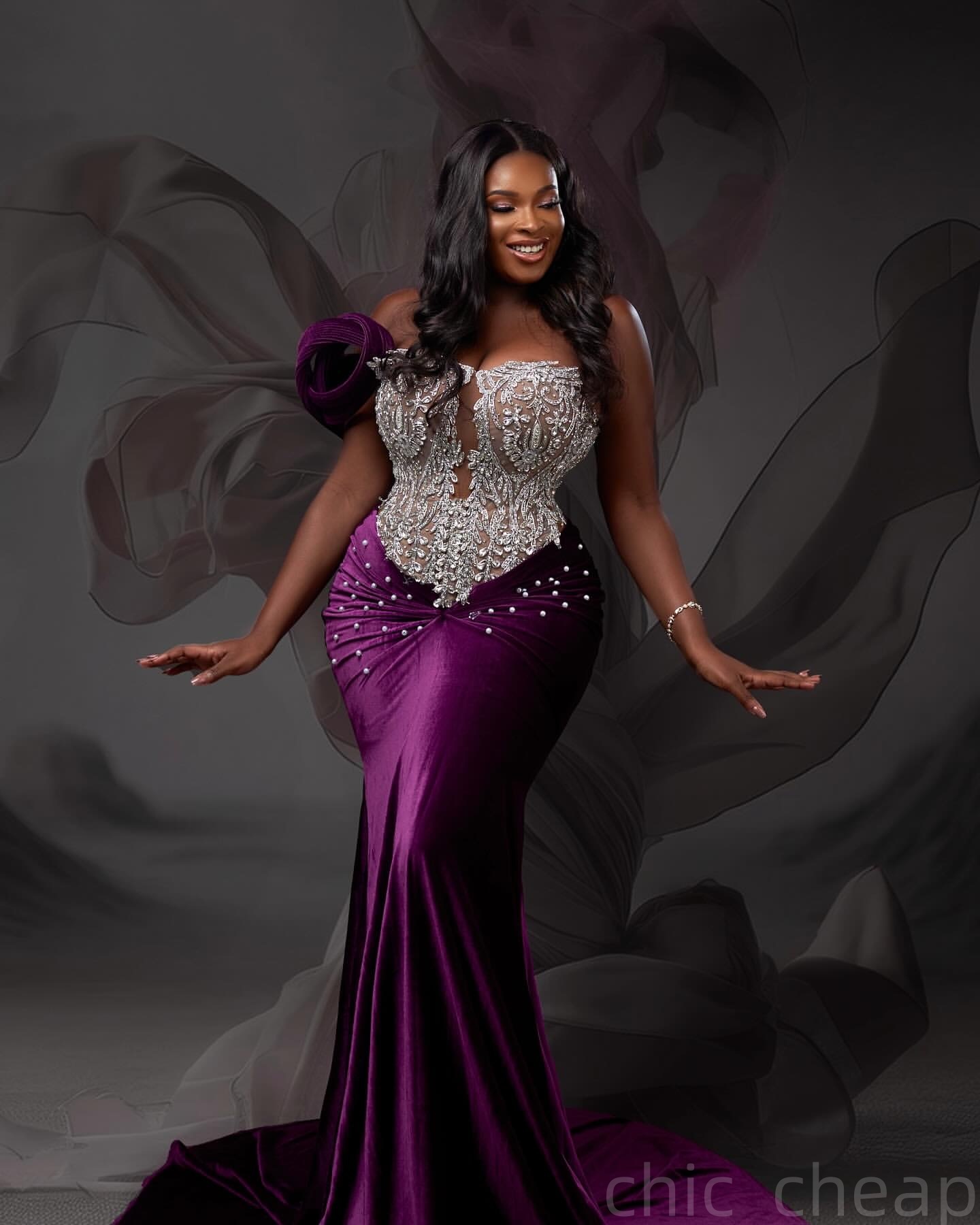Purple Mermaid Prom Dresses 2025 Velvet Pearls Lace Crystals Evening Formal Party Second Birthday Engagement Gowns Plus Size Dress For Special Occasio