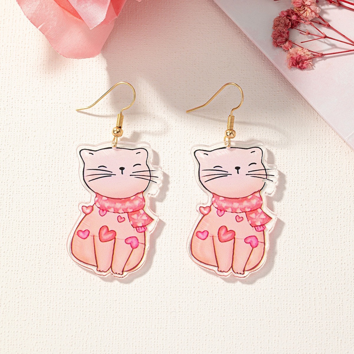 1 Pair Valentine's Day Cat Dog Acrylic Women's Earrings Necklace Jewelry Accessories Pendant