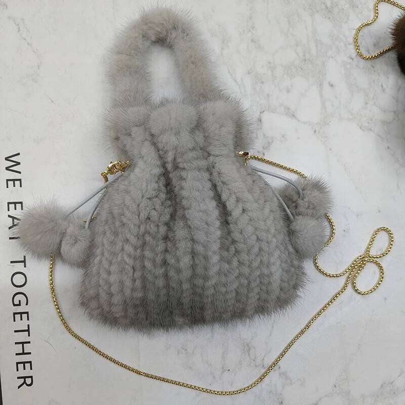 2024 New Real Genuine Mink fur Handbag Women Small Cute Girls Natural Fur Phone Bag