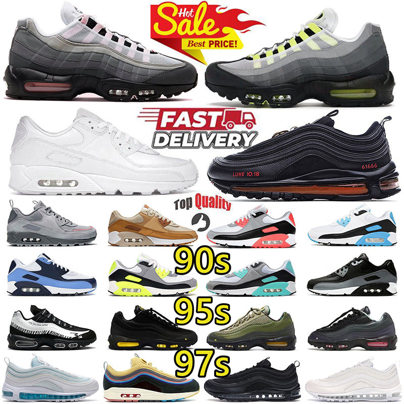 Designer shoes 90s 95s 97s Running Shoes For Men Women Classic Triple Black White Mesh Leather Trainer Breathable Cushion Surface Sneakers Runner Spor