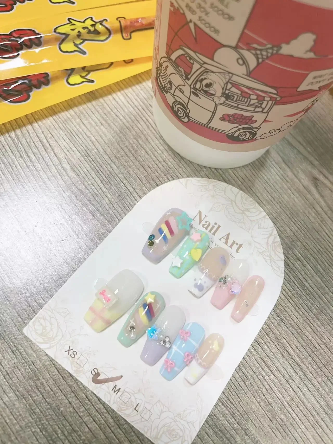 Candy Pudding Handmade Wearable Nails Sweet Cute Nail Art Patch Removable Bow Star Summer French Fake Nails 250625