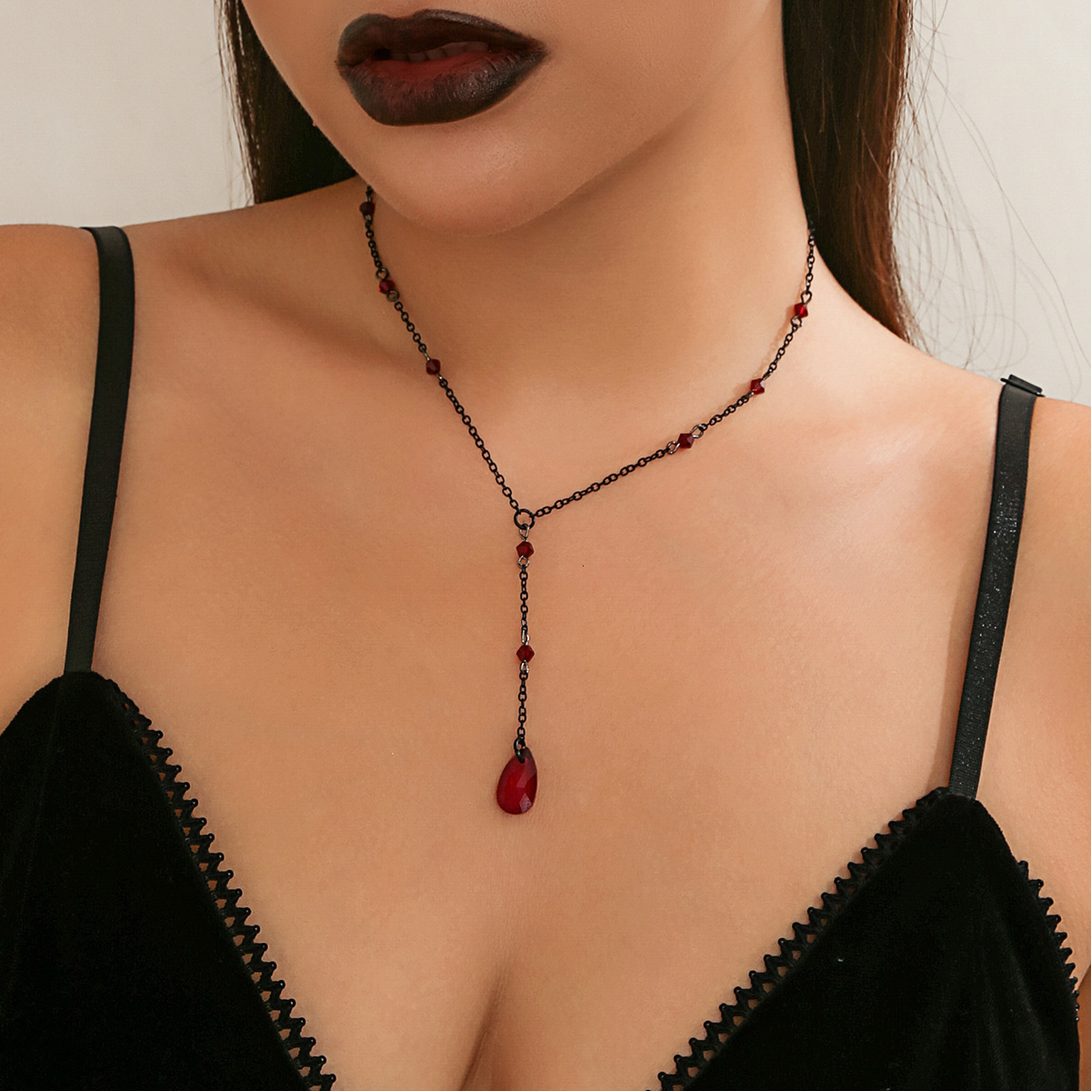 Accessories Gothic Blood Tassel Necklace Niche Sweet Cool Metal Water Drop Choker