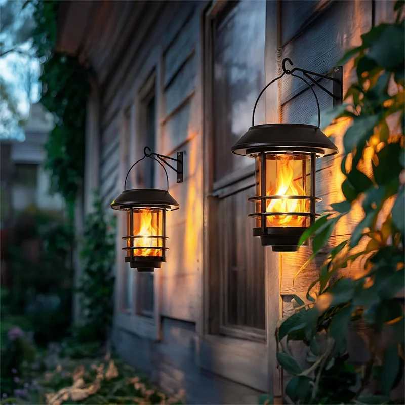Solar Wall Lantern Outdoor Flickering Flames Solar Sconce Lights Outdoor Hanging Lamps Wall Mount for Front Porch PatioXJ250624