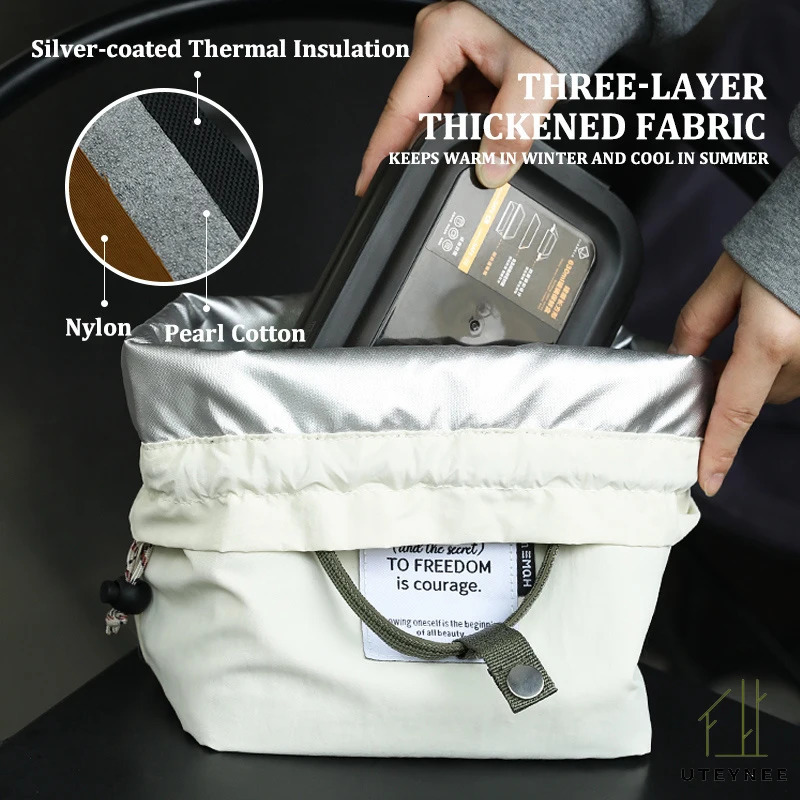 Large Capacity Waterproof Lunch Bag with Drawstring Closure Thick Insulation Cooler Bento Bag for Picnic Work Student Handle Bag 250624