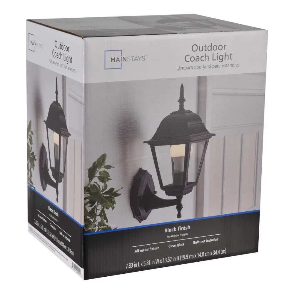 13.5 Classic Black Outdoor Coach Wall Light Clear Glass Lens Bulb Not Included Crafted from metal with Matte Black FinishXJ250624