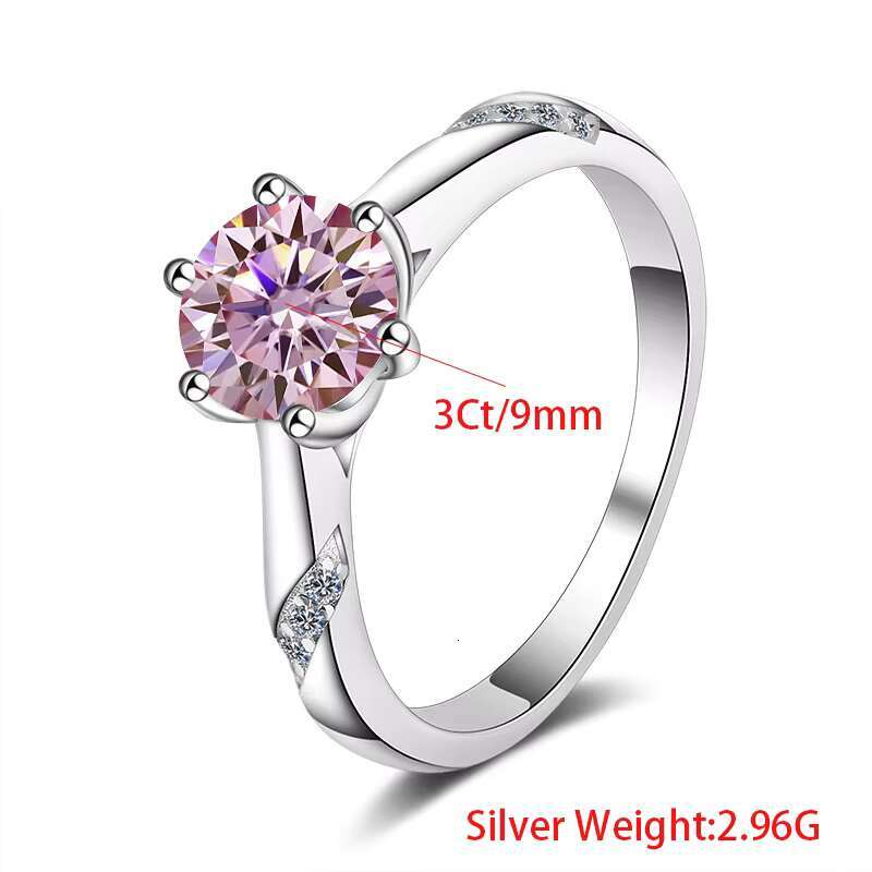 Fine Jewelry Classic Solitaire Engagement Ring 3Ct Pink Diamond 925 Sterling Silver 3CT pink Moissanite Ring for Woman Ladies