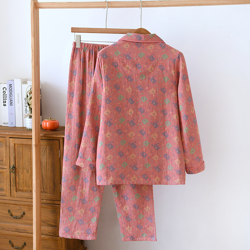 Factory direct sales of teddy bear color woven lapel set long sleeved home clothing