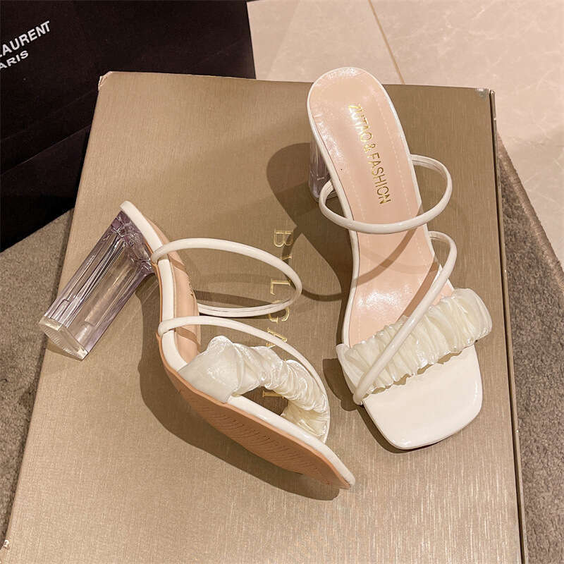 Outdoor Slippers 2025 Summer New Versatile Fashion One-Strap Crystal High Heel Sandals Women's Shoes