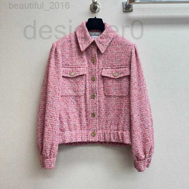 Women's Jackets Designer Light Luxury Pink Tweed Jacket For Women Cha Style Coat With Turn-down Collar, Elegant And Slimming Top Ladies ESYG FZ6I