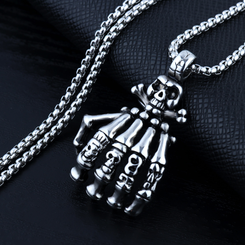 European and American Personality Ghost Claw Retro Skull Men's Titanium Steel Necklace Punk Trendy Non-mainstream Jewelry Pendant