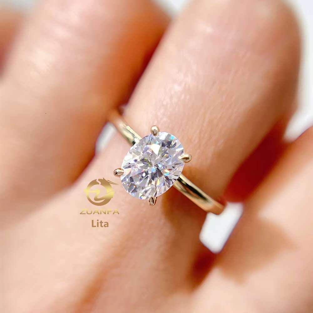 Zuanfa Jewelry Hot Selling GRA Certificated Oval 6*8mm 14k Gold Women Vvs Moissanite Diamond Ring