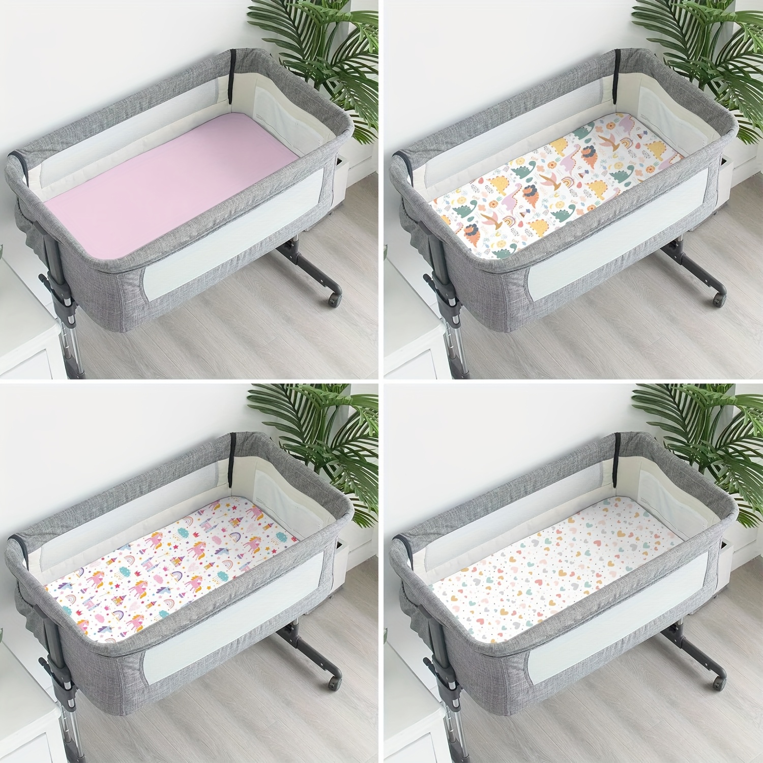 4-piece crib bed sheet size 33 * 20 * 4 inches, suitable for use on multiple mattresses, can be reused, and is a universal style for both male and fem