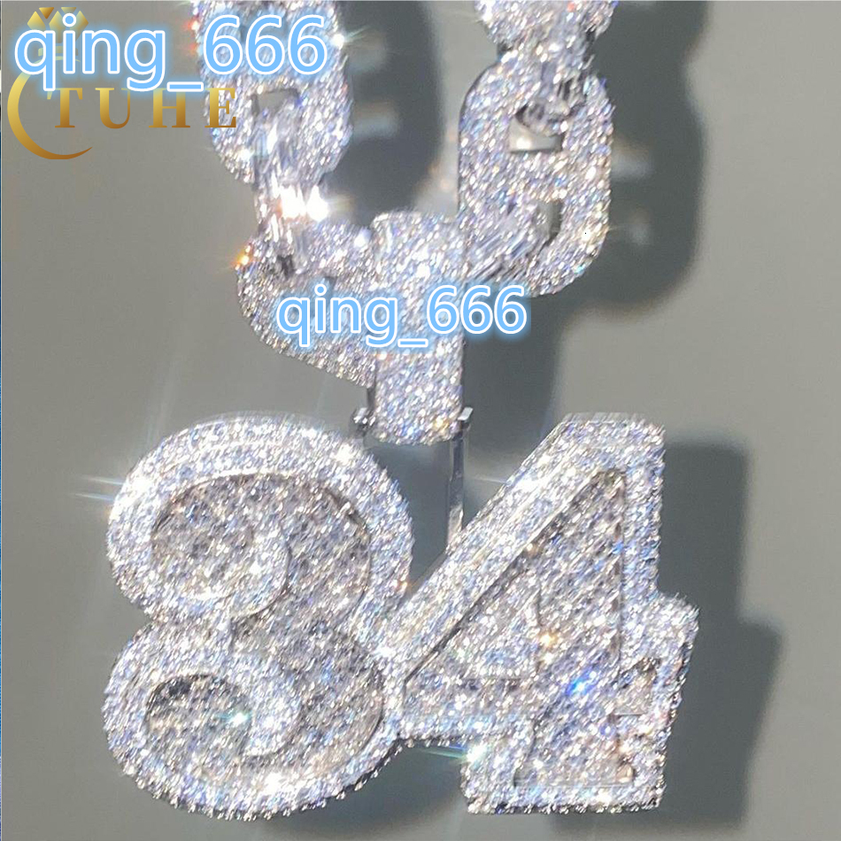 Personalized Custom Jewelry Pass Diamond Tester VVS Baguette Moissanite Iced Out 34 Number Pendant With Cuban Link Chain