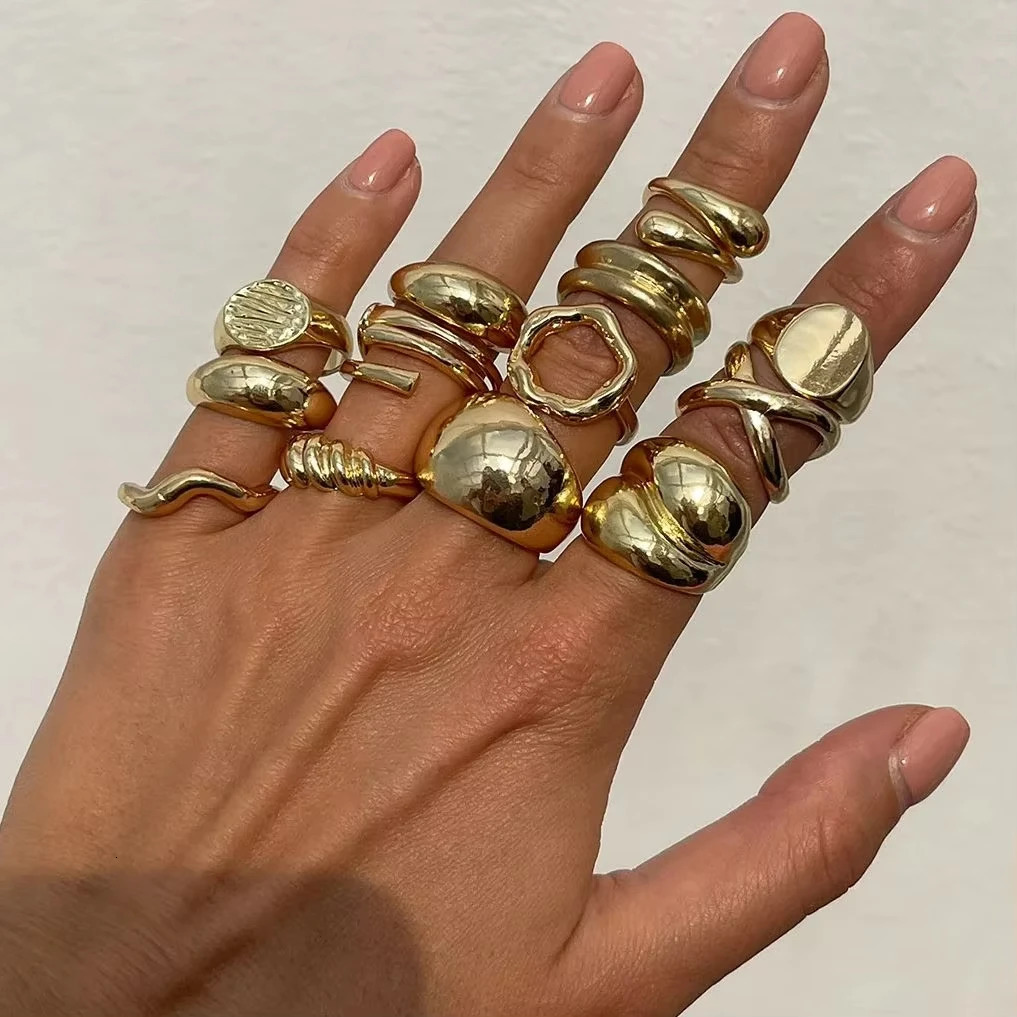 14pcs/set Vintage Metal Rings For Women Men Gift Fashion Punk Hip Hop Gold Silver Color Irregular Knuckle Joint Ring Set 250624