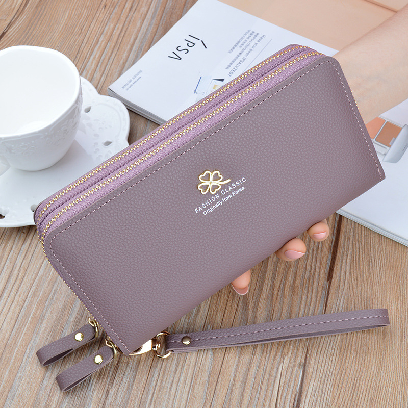 Free Shipping 2025 New Designer Bag New Women's Wallet Long Double Zipper Clutch Fashion Lychee Texture Large Capacity Double Layer Wallet Phone 