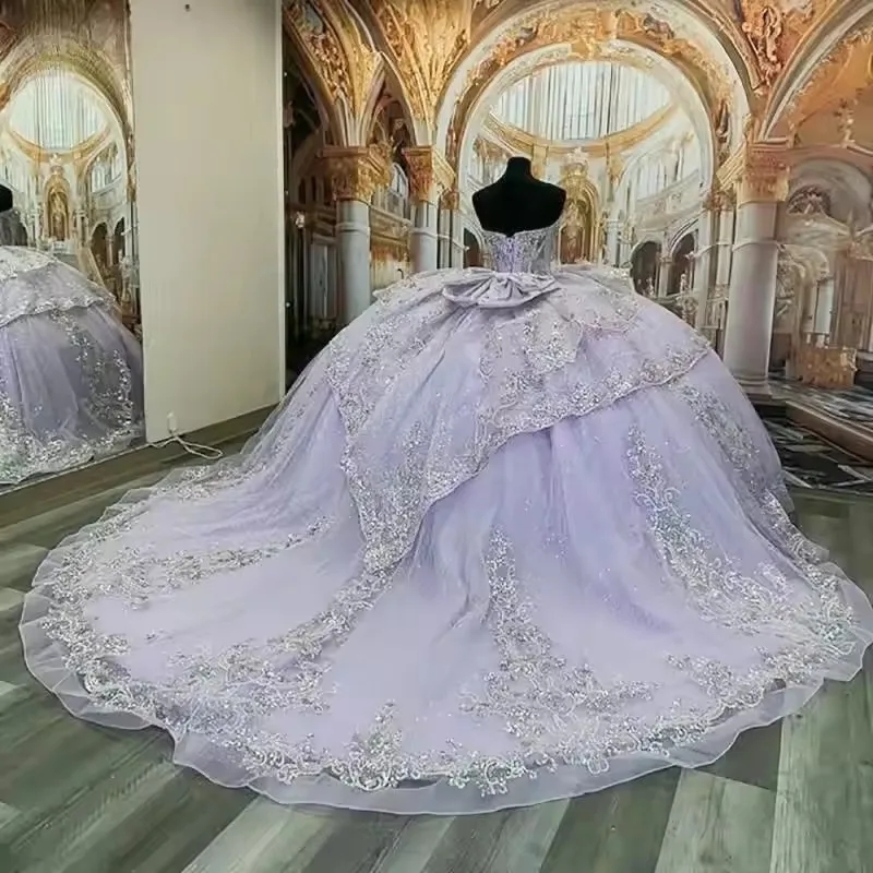 Lavender Shiny Princess Ball Gown Quinceanera Dresses Vestidos De 15 Anos XV Glittering Sweet 16 Dress Birthday Party
