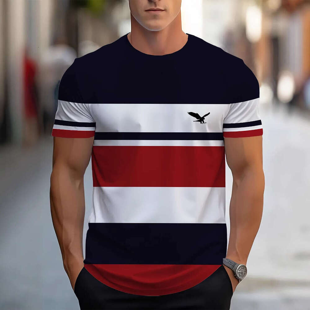 Hot Sale T-Shirt 3D Digital Print Striped Men's Casual Comfortable Loose Short Sleeve B5