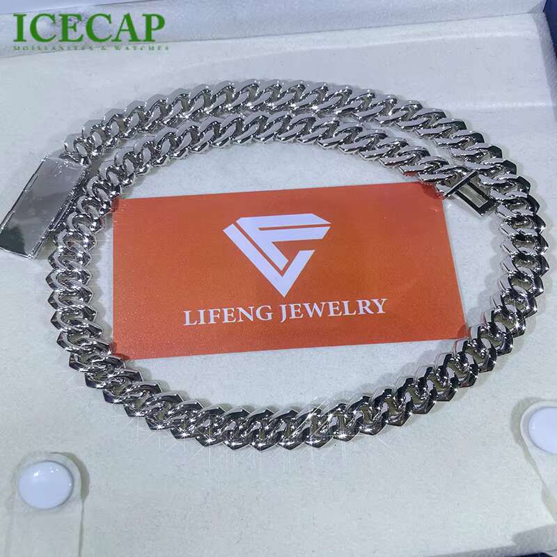 Hiphop Jewelry Moissanite Chain 10mm 12mm 2rows 925 Sterling Silver Pass Diamond Tester Cuban Link Chain Necklace for Men Gift