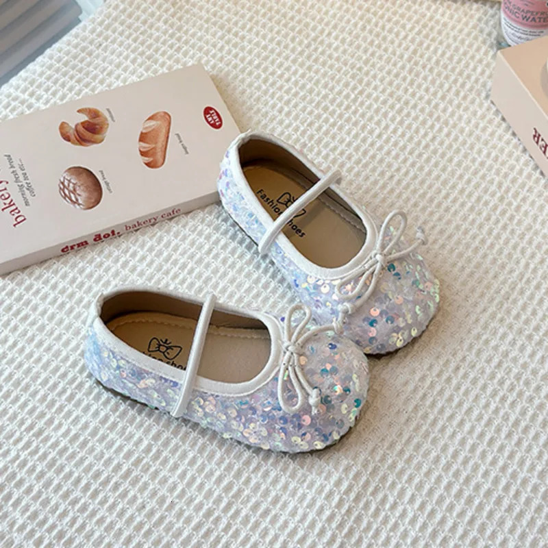Fashion Solid Girls Flats Shoes Bling Bow Elastic Band Toddler Kids Ballet Flats Anti Slip Soft Shallow Children Princess Shoes 250624