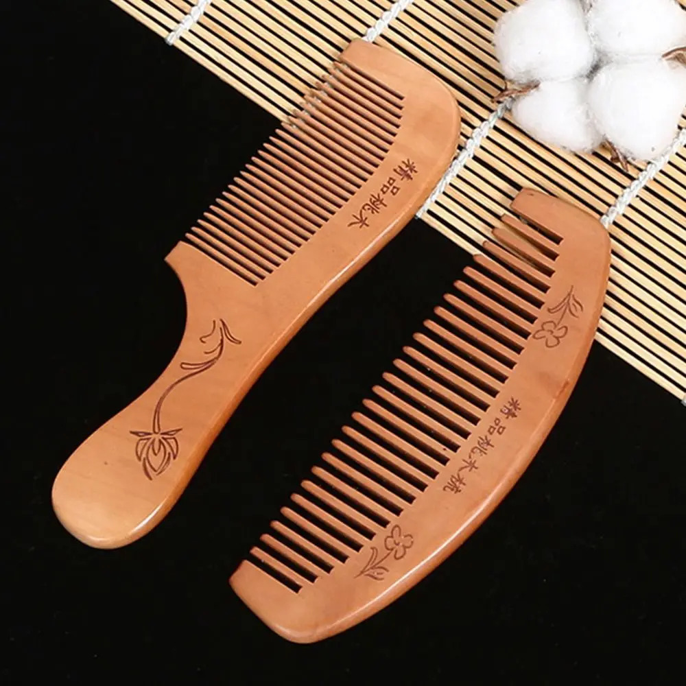 Anti-Static Handcrafted Natural Peach Wood Hair Comb Head Massage Sandalwood Comb Hair Care DIY Styling Tool 250625
