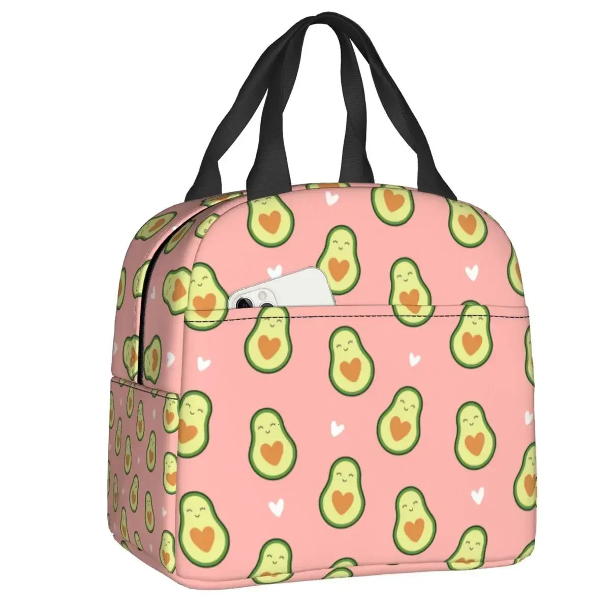 Cute Avocado Pattern Insulated Lunch Tote Bag for Women Resuable Cooler Thermal Bento Box Kids School Children 250624