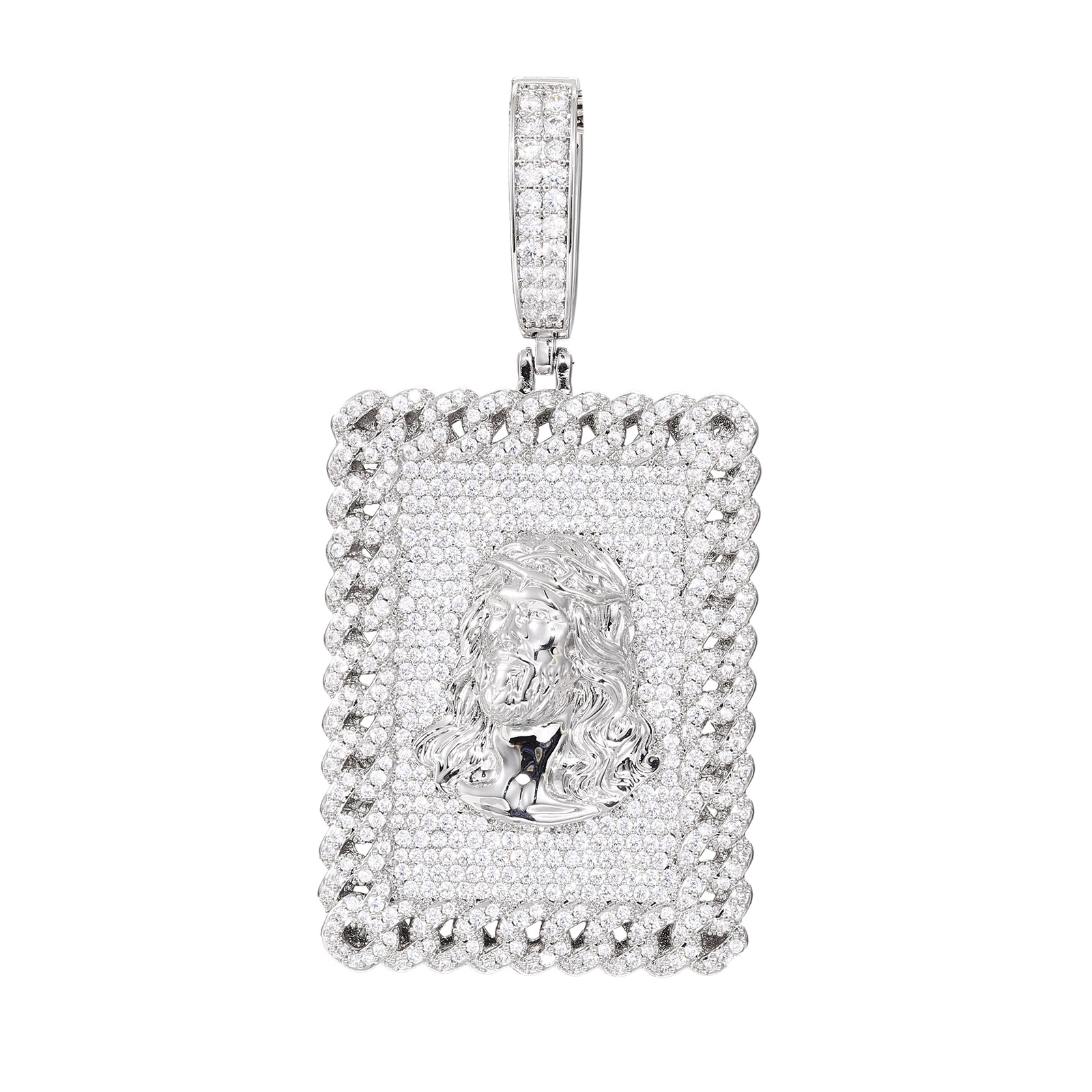 Hip Hop Square Jesus Face Pendant Necklace 5A Zircon Women Men Religious Jewelry
